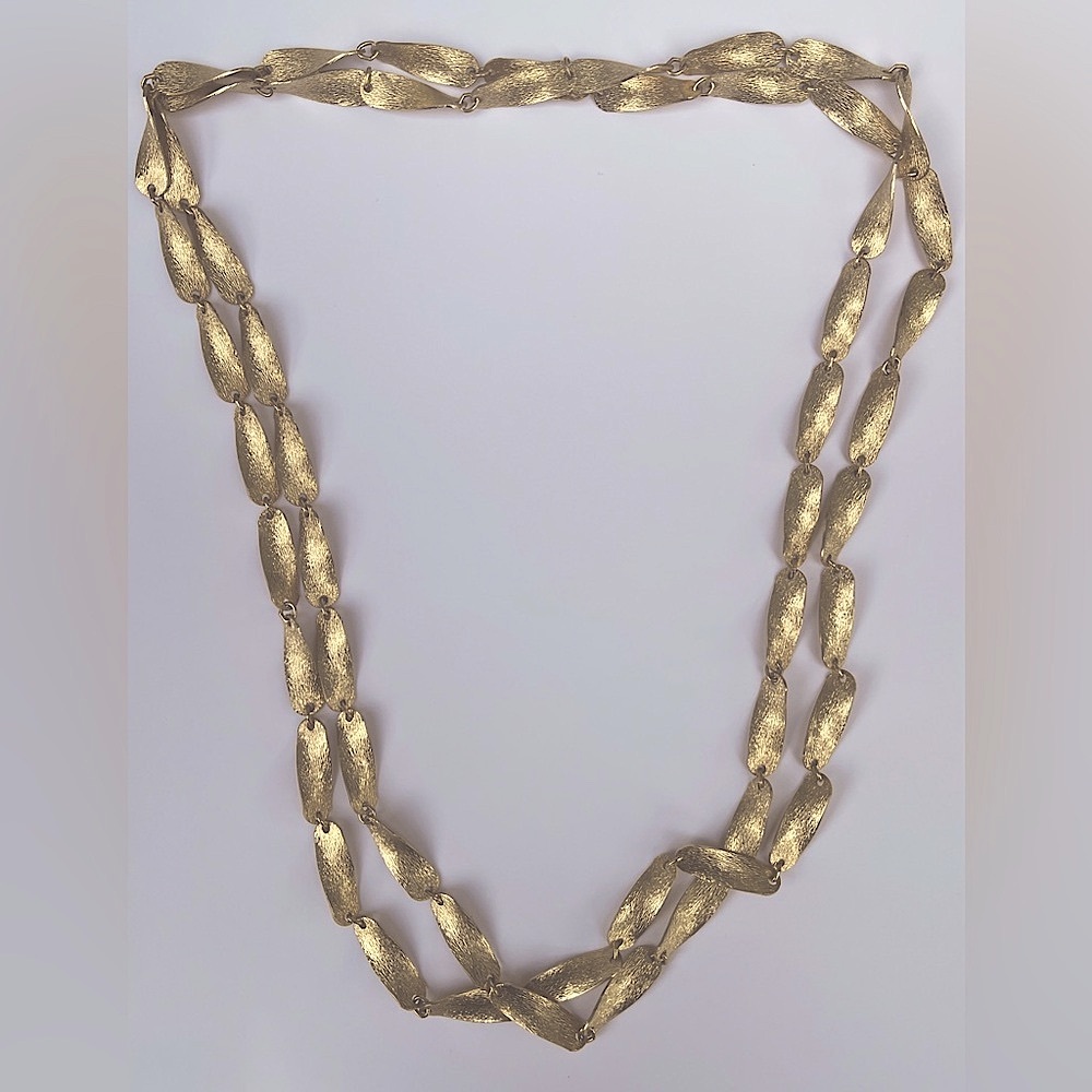 Vintage necklace Tortolani Links Brushed Gold tone long infinity Strand chain